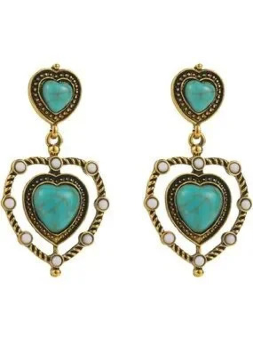 Anthropologie Gold-Tone Earrings with Turquoise and White Accents